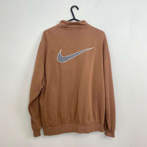 Nike Icon Clash Oversized 1/4 Zip Sweatshirt Womens Size S Brown Back Swoosh.