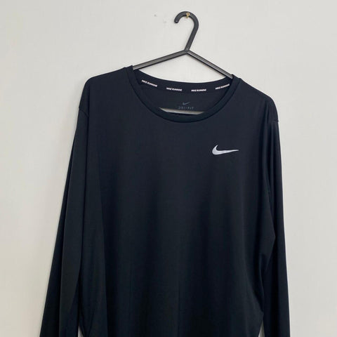 Nike Miler Long Sleeve Top Womens Size XL Black Lightweight Sports Running. - Stock Union