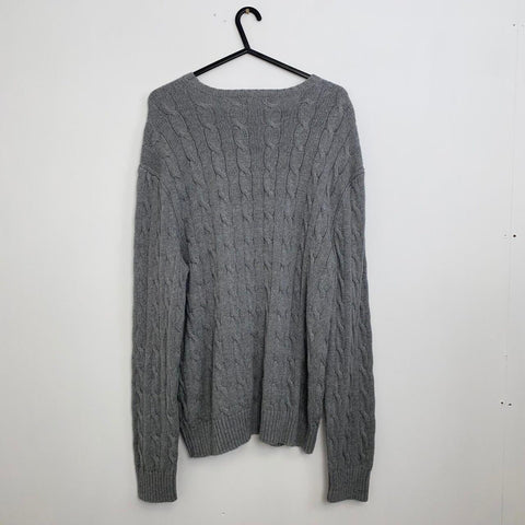 Polo Ralph Lauren Cable-Knit Jumper Mens Size L Grey Crewneck Sweater Logo. - Stock Union