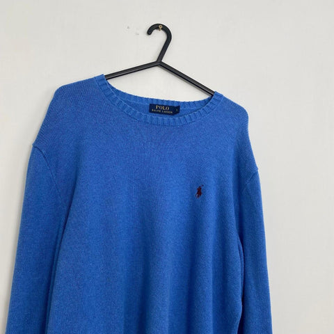 Polo Ralph Lauren Knitted Jumper Mens Size L Blue Crewneck Knit Sweater Logo. - Stock Union