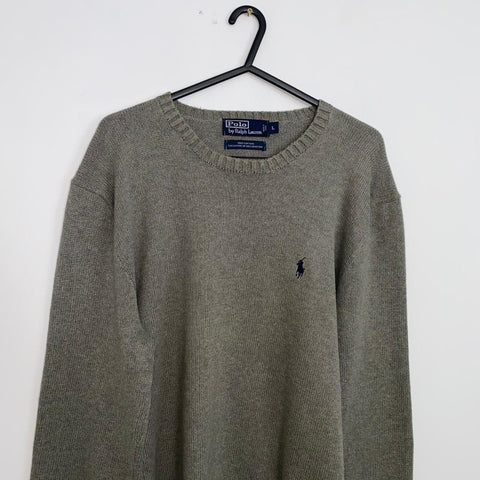 Vintage Polo Ralph Lauren Knitted Jumper Womens Size L Grey Crew Sweater Logo. - Stock Union