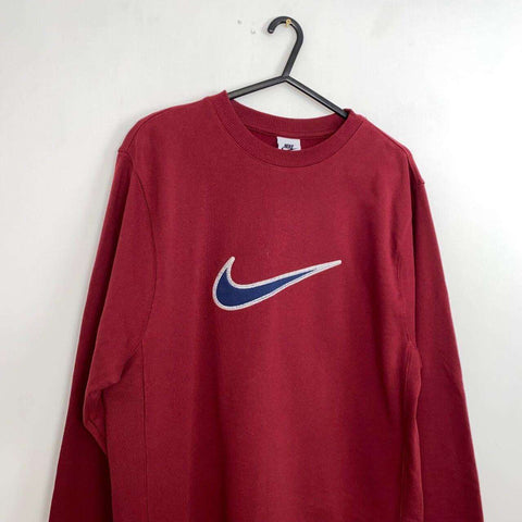 Nike Retro Style Swoosh Sweatshirt Mens Size S Burgundy Vintage Look Crewneck. - Stock Union