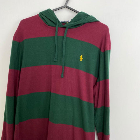 Polo Ralph Lauren Lightweight Hoodie Rugby Mens Size M Green / Burgundy Striped - Stock Union