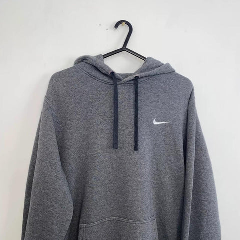 Preowned Nike Mens Basic Pullover Hoodie Size M Grey Embroidered Logo Retro Style.