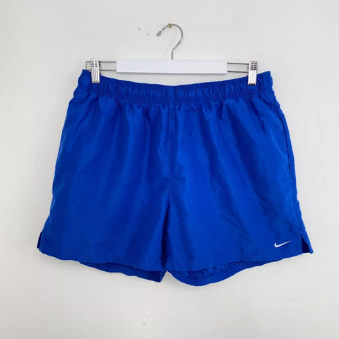 Preowned Nike Mens Woven Shorts Size XL Blue Track Volley 5" Embroidered Logo Swim.