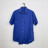 Ralph Lauren Mens Linen Button-Up Shirt Size S Navy Holiday Short-Sleeve Logo.