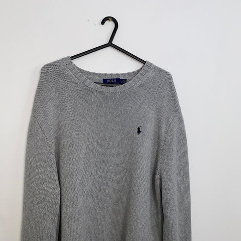 Polo Ralph Lauren Knitted Jumper Mens Size L [Fit as XL] Grey Crew Heavy Sweater - Stock Union