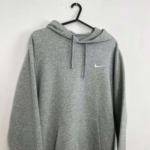 Nike Basic Hoodie Pullover Mens Size S Grey Embroidered Swoosh Logo Retro Style.