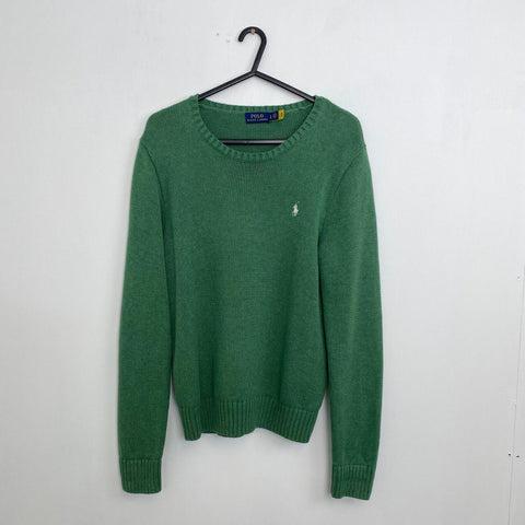 Polo Ralph Lauren Knitted Jumper Womens Size L Slim Green Crew Sweater Logo.