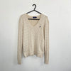 Polo Ralph Lauren Cable-Knit Jumper Womens Size L [Fit as M] Cream V-Neck Logo.