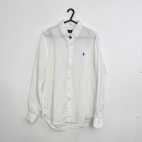 Ralph Lauren Linen Shirt Long-Sleeve Mens Size S White Button Up Summer Holiday.