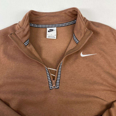 Nike Icon Clash Oversized 1/4 Zip Sweatshirt Womens Size S Brown Back Swoosh.