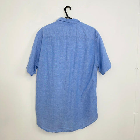 Tommy Hilfiger Cotton Linen Blend Button-Up Shirt Mens Size L Blue Holiday S/S. - Stock Union