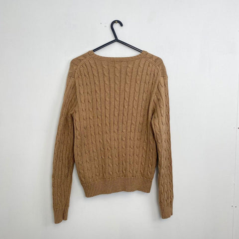 Polo Ralph Lauren Cable-Knit Jumper Womens Size XL [Fit as L] Beige Sweater Crew