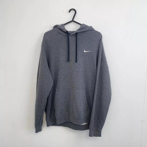 Preowned Nike Mens Basic Pullover Hoodie Size M Grey Embroidered Logo Retro Style.