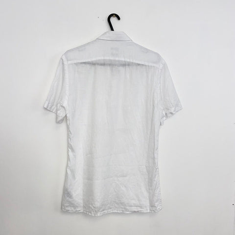 Reiss 100 % Linen Button-Up Shirt Mens Size XS White Slim Holiday Short-Sleeve. - Stock Union