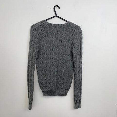 Ralph Lauren Sport Cable-Knit Jumper Womens Size S Grey V-Neck Sweater Preppy. - Stock Union