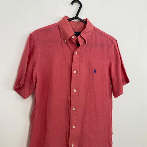 Polo Ralph Lauren Linen Button-Up Shirt Mens Size XS Coral Pink Holiday Short-Sleeve.