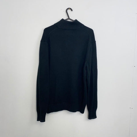 Polo Ralph Lauren Knit Jumper Button High Neck Mens Size M Black Sweater Logo. - Stock Union
