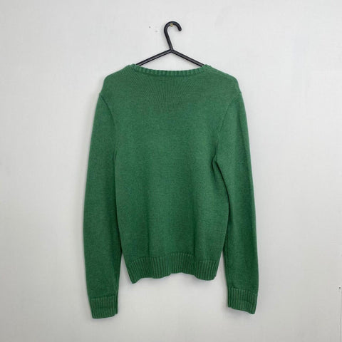 Polo Ralph Lauren Knitted Jumper Womens Size L Slim Green Crew Sweater Logo.