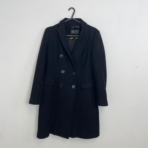 Zara Manteco Wool Blend Coat Double-Breasted Womens Size M Black Jacket Long. - Stock Union