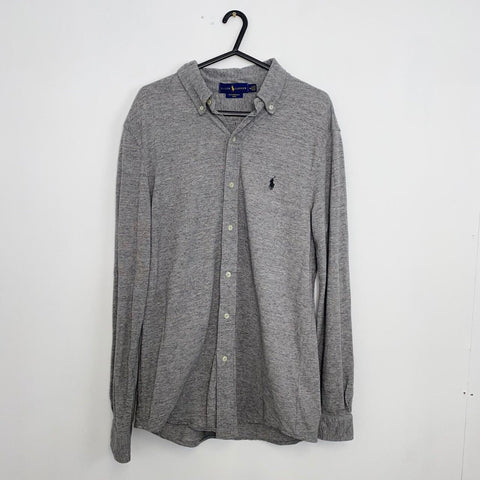 Ralph Lauren Featherweight Mesh Button-Up Casual Mens Size M Grey Holiday Logo. - Stock Union