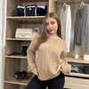 Polo Ralph Lauren Womens Cable-Knit Jumper Size XL Beige Crewneck Sweater Logo