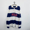 Polo Ralph Lauren Logo Spellout Rugby Shirt Top Mens Size XL Navy White Striped.