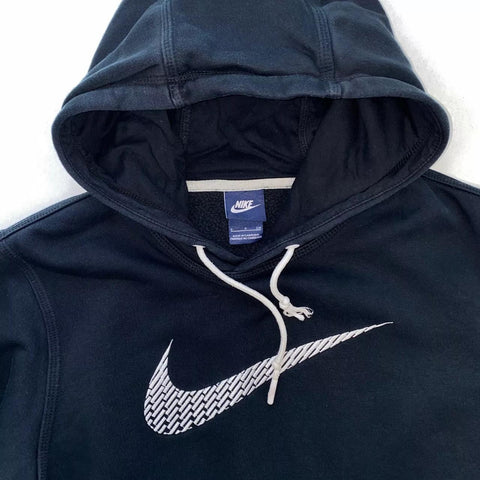 Preowned Nike Spellout Big Swoosh Oversized Hoodie Womens Size S Black Retro Style.