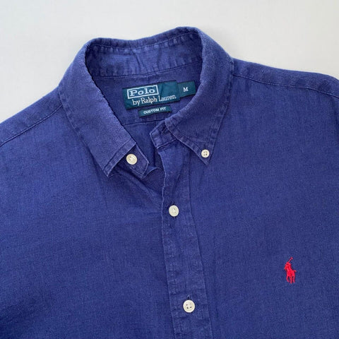 Polo Ralph Lauren Linen Shirt Long-Sleeve Mens Size M Navy Button-Up Summer.