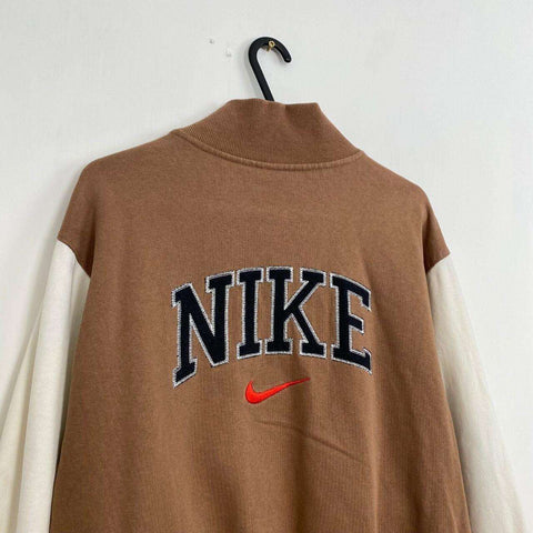Nike USA Retro Varsity Jacket Sweatshirt Zip Up Mens Size M Brown-White Spellout - Stock Union