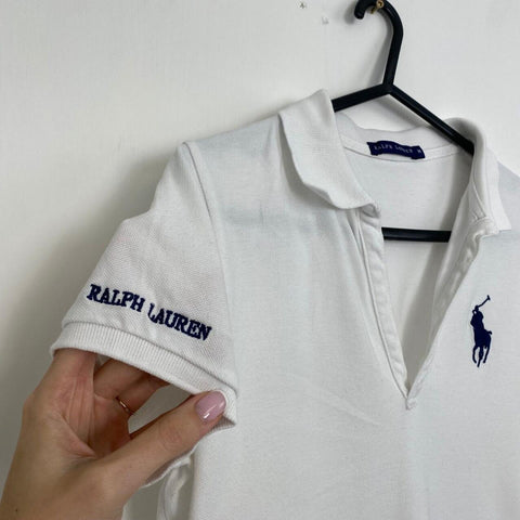 Ralph Lauren Polo Shirt Womens Size M White Big Pony Tennis Top Summer Old Money