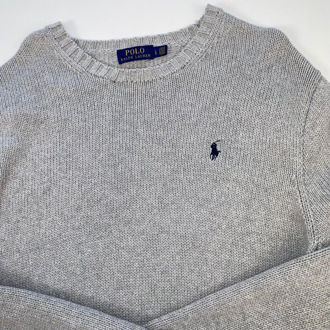 Polo Ralph Lauren Knitted Jumper Mens Size L [Fit as XL] Grey Crew Heavy Sweater - Stock Union