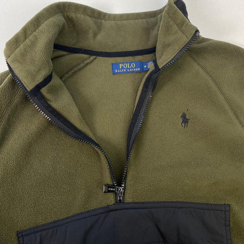 Polo Ralph Lauren Pullover Fleece Top Jacket Mens Size M Olive Green Black Logo. - Stock Union