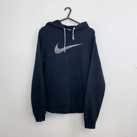 Preowned Nike Spellout Big Swoosh Oversized Hoodie Womens Size S Black Retro Style.