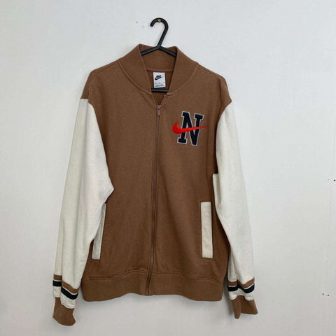 Nike USA Retro Varsity Jacket Sweatshirt Zip Up Mens Size M Brown-White Spellout - Stock Union