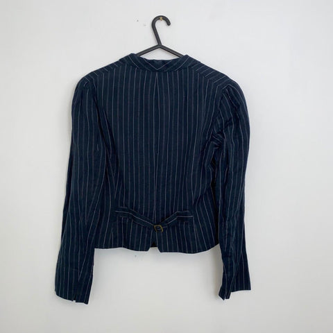 Ralph Lauren Cropped Blazer Jacket Pinstripe Womens Size 10 Navy Linen Blend - Stock Union