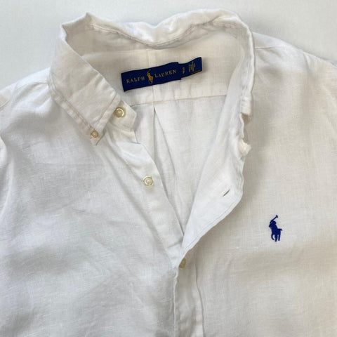 Ralph Lauren Linen Shirt Long-Sleeve Mens Size S White Button Up Summer Holiday.