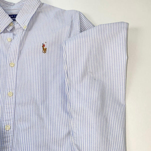 Ralph Lauren Striped Button-Up Shirt Womens Size 10 Blue White Holiday L/S.