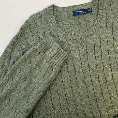 Polo Ralph Lauren Cable-Knit Jumper Mens Size XL Sage Green Crew Sweater Logo. - Stock Union