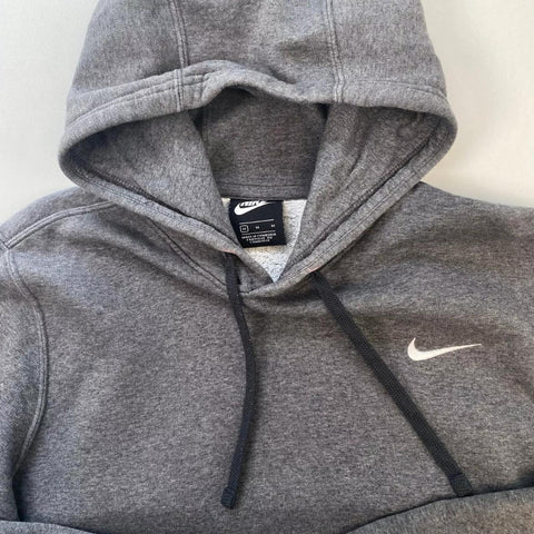 Preowned Nike Mens Basic Pullover Hoodie Size M Grey Embroidered Logo Retro Style.