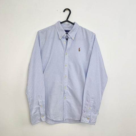 Ralph Lauren Striped Button-Up Shirt Womens Size 10 Blue White Holiday L/S.
