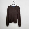 Ralph Lauren Cable-Knit Jumper Womens Size L [Fit as M] Brown Crew Logo Sweater