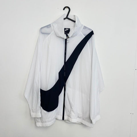 Nike Sportswear Woven Swoosh Jacket Big Logo Womens Size M Oversized White Black - Stock Union