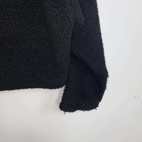 Nike Cropped Sherpa Jacket Fleece Teddy Womens Size S Black Swoosh Logo.