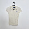 Ralph Lauren Womens Cable-Knit Jumper Short-Sleeve Top Size S Cream Tennis Polo.