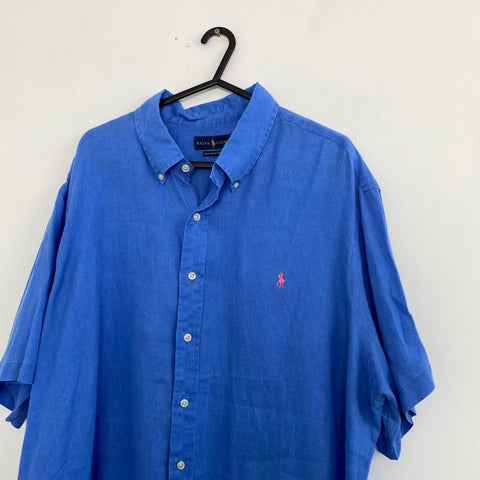 Ralph Lauren Linen Button-Up Shirt Mens Size XXL Blue Short-Sleeve Ocean Wash.