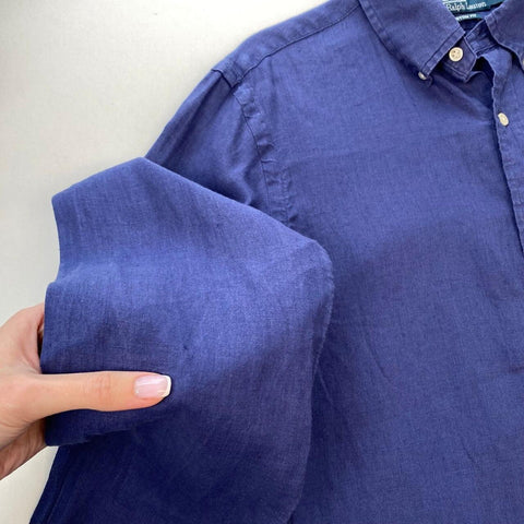 Polo Ralph Lauren Linen Shirt Long-Sleeve Mens Size M Navy Button-Up Summer.
