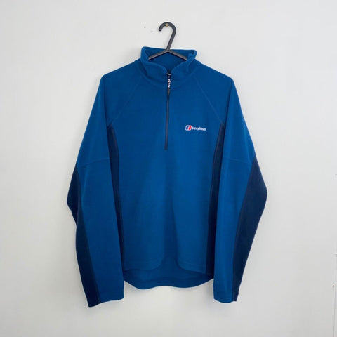 Berghaus Lightweight Pullover Fleece Top Mens Size S Blue Navy 1/4 Zip Logo.