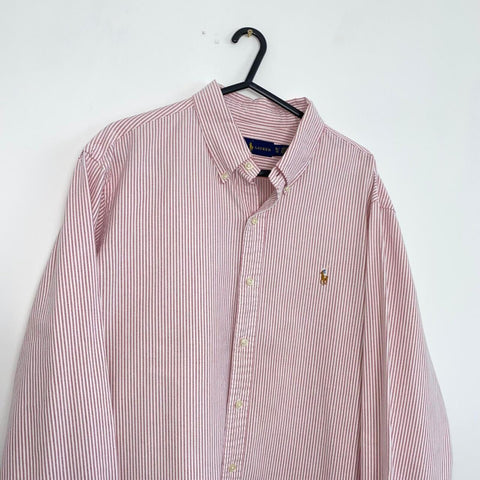 Ralph Lauren Striped Button-Up Shirt Mens Size XL Pink White Holiday Preppy L/S.